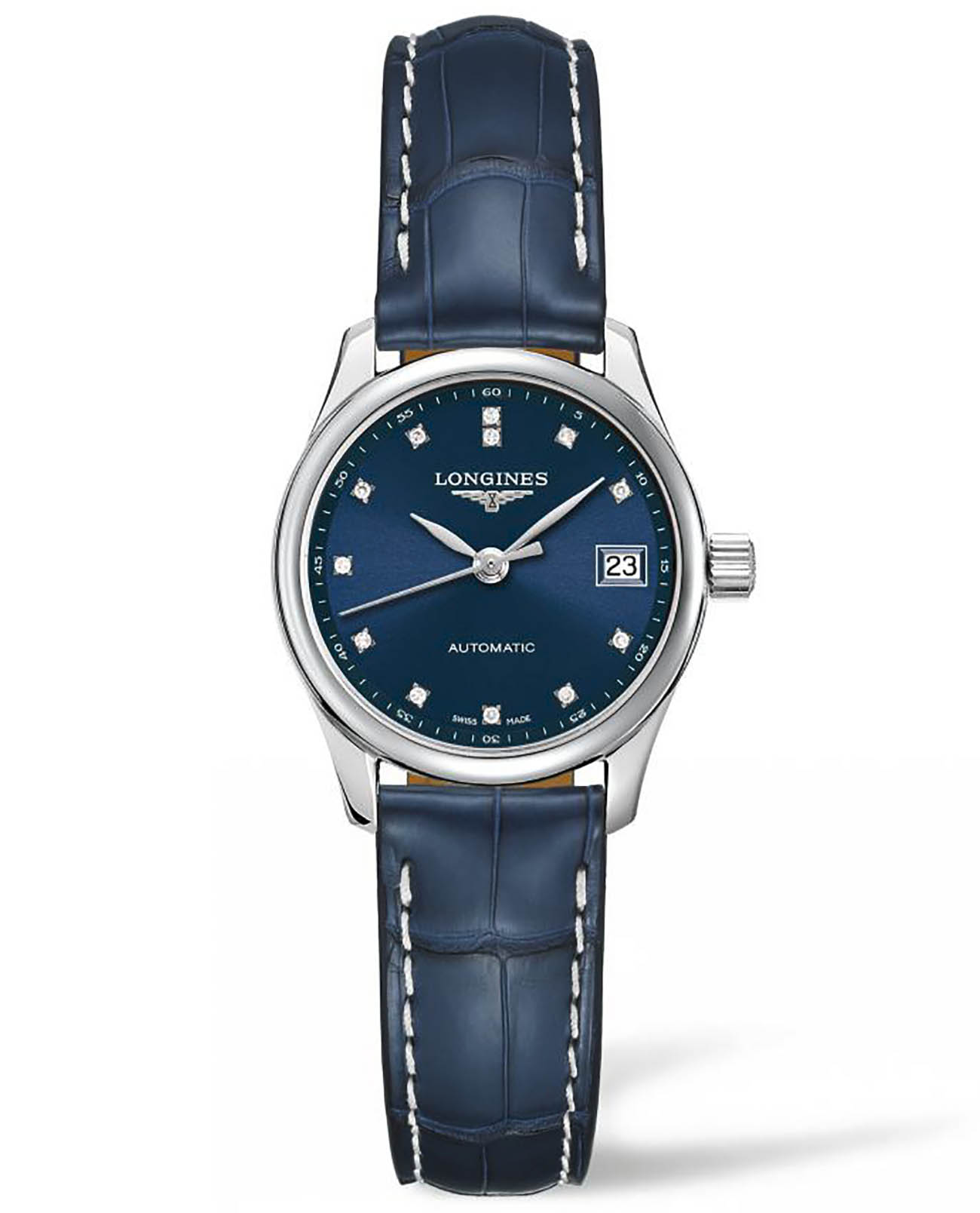 Longines Longines Master Collection L2.128.4.97.0  L21284970 механические женские часы синий циферблат, браслет кожаный — вид спереди